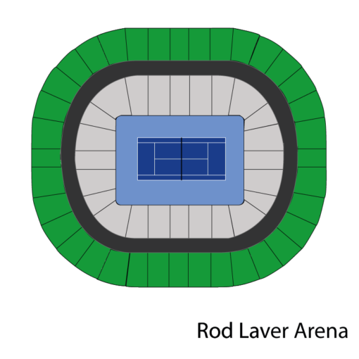 Diagram of a tennis stadium labeled Rod Laver Arena