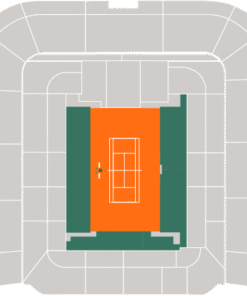 Roland Garros seating map highlighting the Lacoste, Borotra, and Cochet stands in dark green for the Loges category.