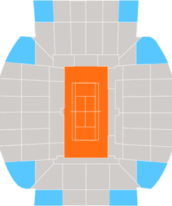 Suzanne Lenglen court seating map with Category 3 sections highlighted in cyan.