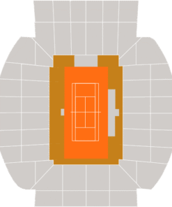 Suzanne Lenglen court seating map with front rows (Category Gold) highlighted in brownish-orange.