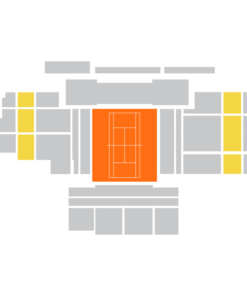 Court Rainier III seating map highlighting yellow Middle Tier blocks on the long side.