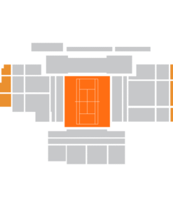 Mappa dei posti a sedere del Court Rainier III che evidenzia i blocchi Upper Tier di colore arancione scuro sul lato superiore laterale.