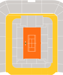 Roland Garros seating map highlighting all Category 1 sections in yellow, with hospitality access.