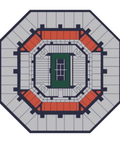 US Open seating map highlighting the lower-tier shortside sections in red.