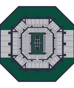 Sittplatskarta för US Open där sektionerna på den korta sidan på övre läktaren är markerade med grönt.