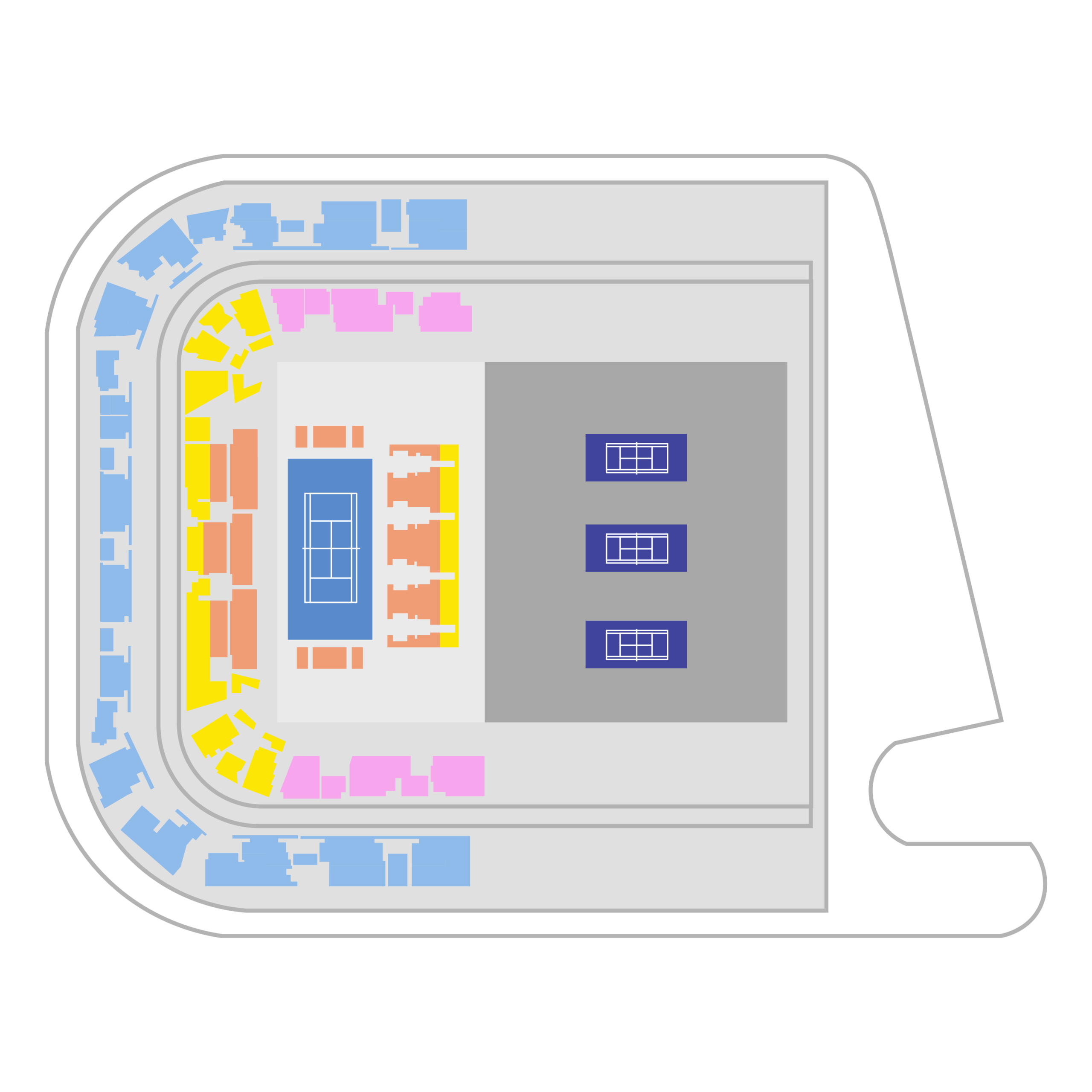 Full seating plan of the Rolex Paris Masters showing all ticket categories around Centre Court at Accor Arena.