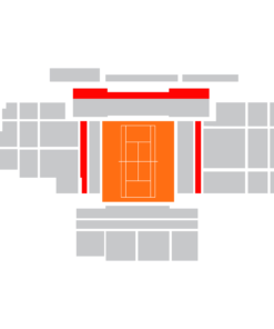 Court Rainier III seating map highlighting the Super Category zones in red.