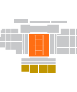 Seating map of Court Rainier III at the Monte Carlo Masters highlighting Prestige category in gold