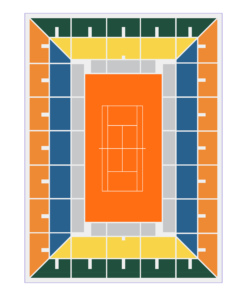 Mutua Madrid Open tennis stadium seating plan with court layout and color-coded sections